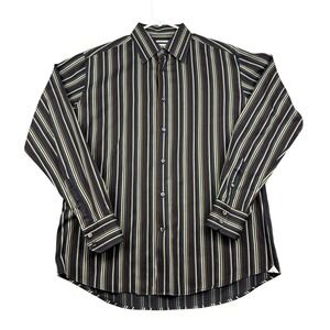 Versace Collection Business Fit Dress Shirt Mens 16 1/2 Brown Striped Button Up